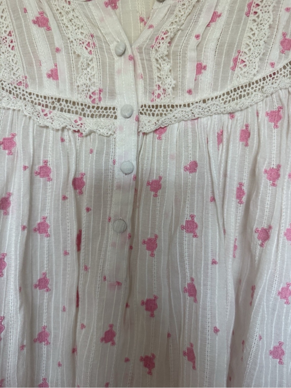 Loveshackfancy Blouse Size Small Cotton Boho White Pink Long Sleeve - Picture 3 of 6